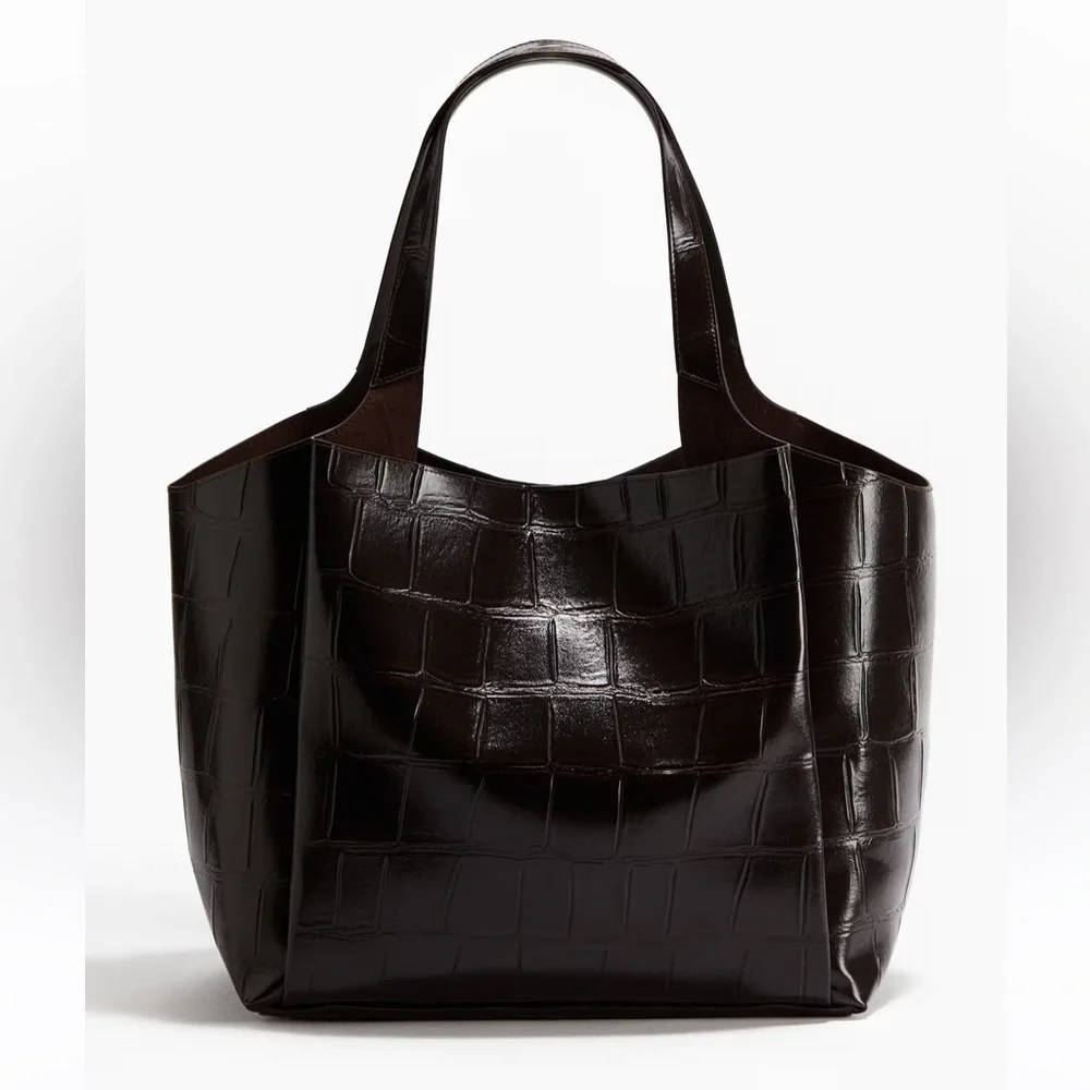 H&M Embossed Croc Tote Bag Dark Brown NWT